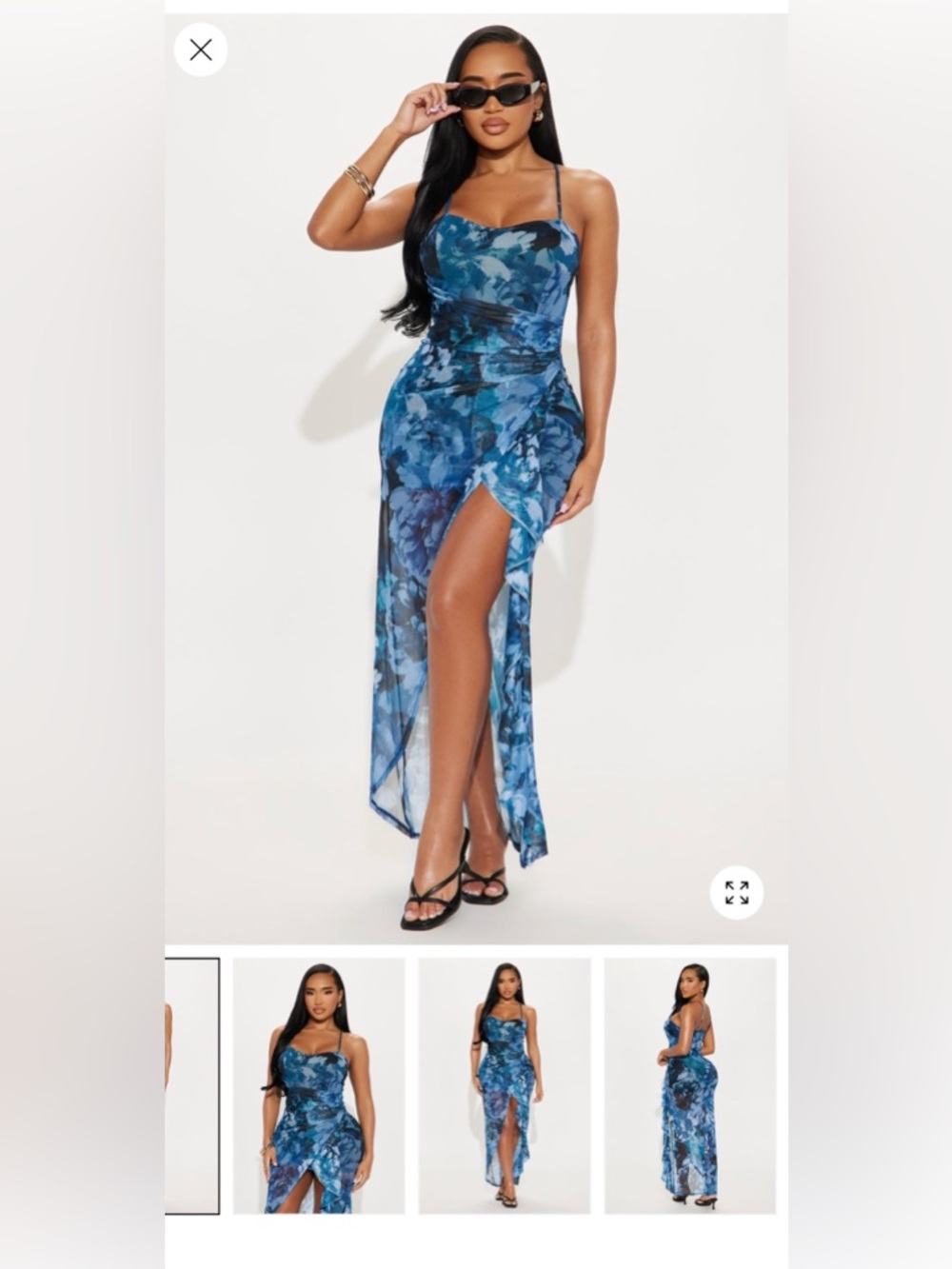 NWOT Haute Monde Sleeveless Blue Floral Midi Dress